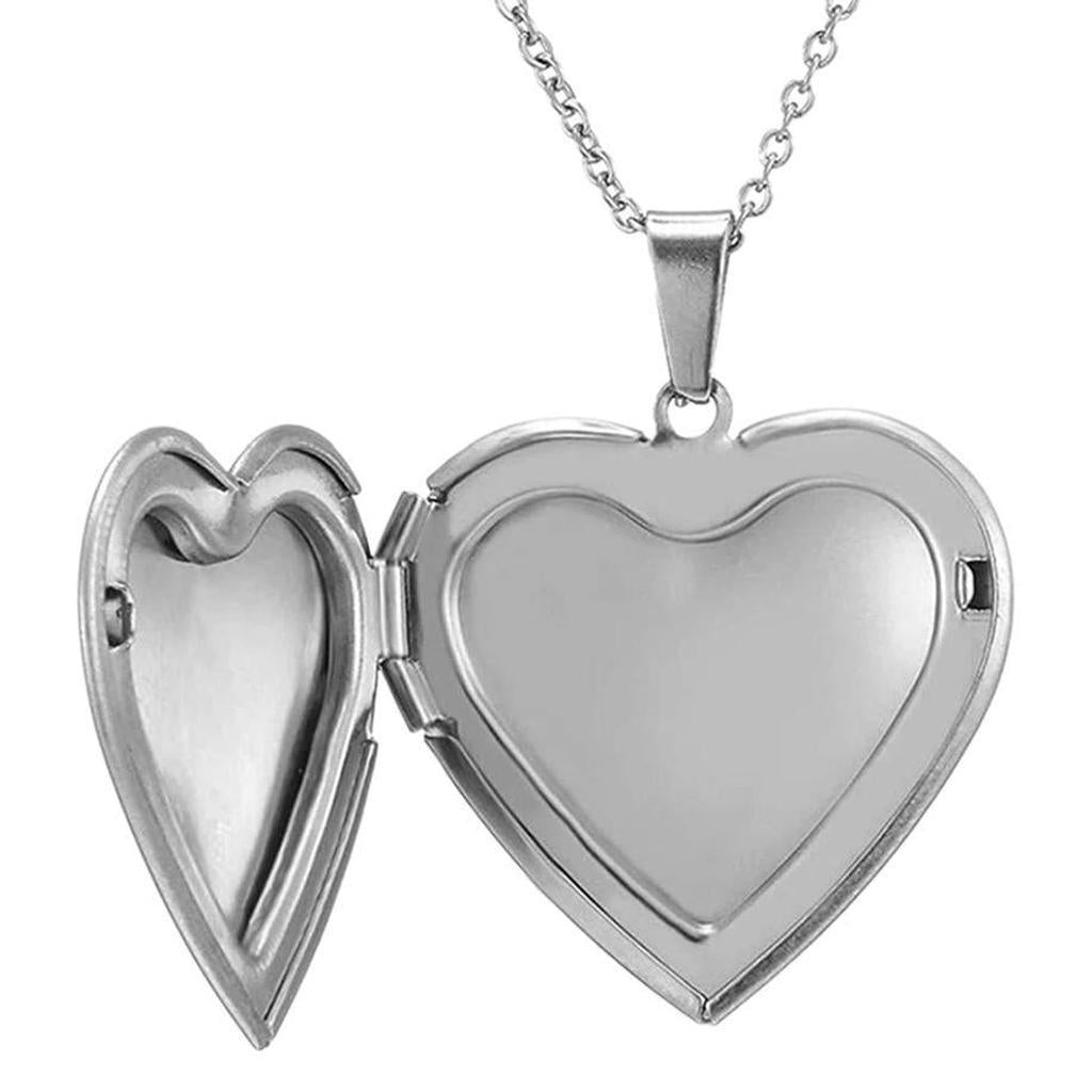 Silver Heart Locket Necklace Open Design Front View