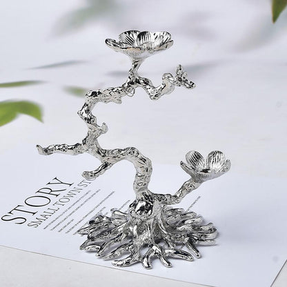 Silver Metal Tree Branch Jewelry Stand White Background