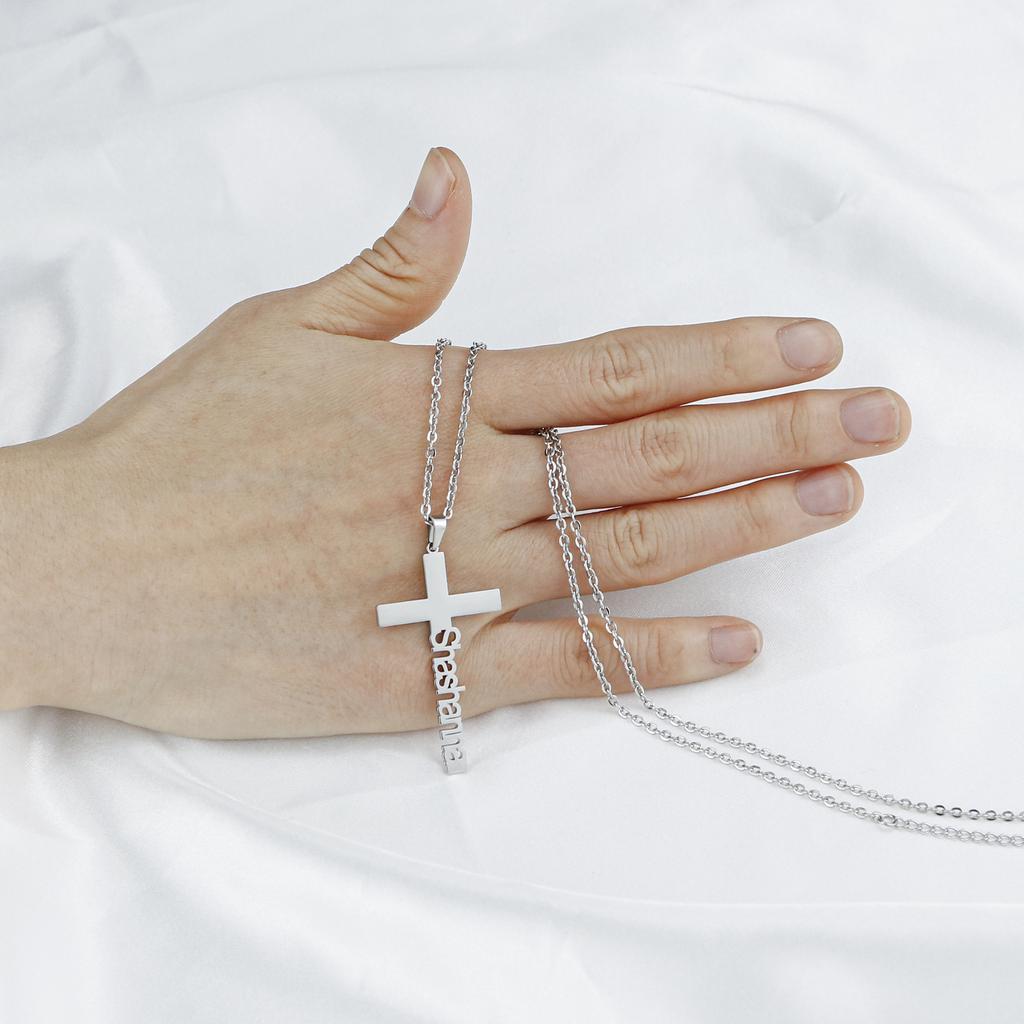 Silver Personalized Vertical Cross Necklace