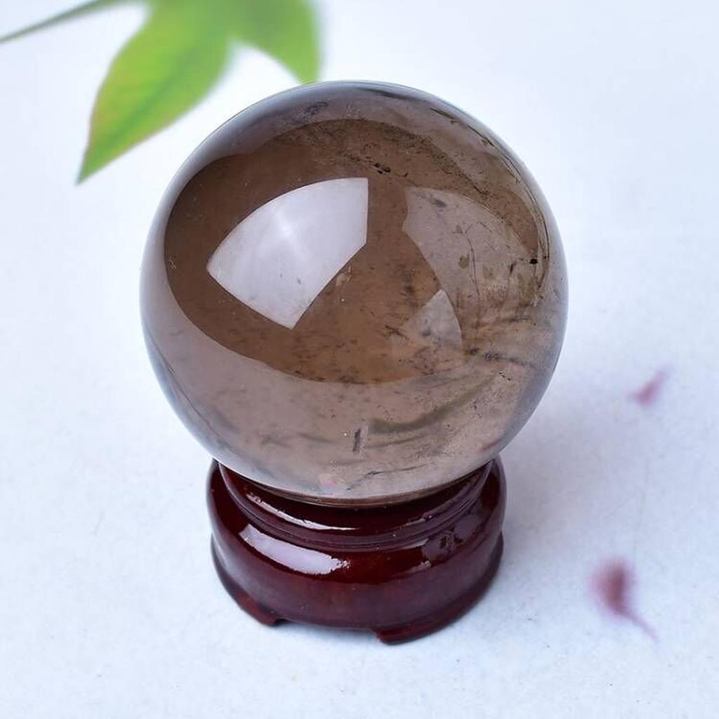 Smoky Quartz Crystal Sphere with Wooden Stand