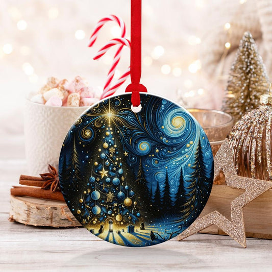 Starry Night Christmas Tree Ceramic Ornament Holiday Decor
