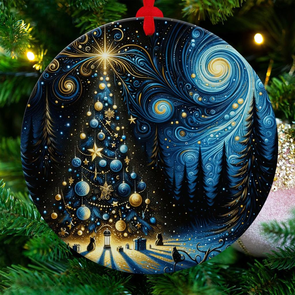 Starry Night Christmas Tree Ornament Closeup Christmas Decor