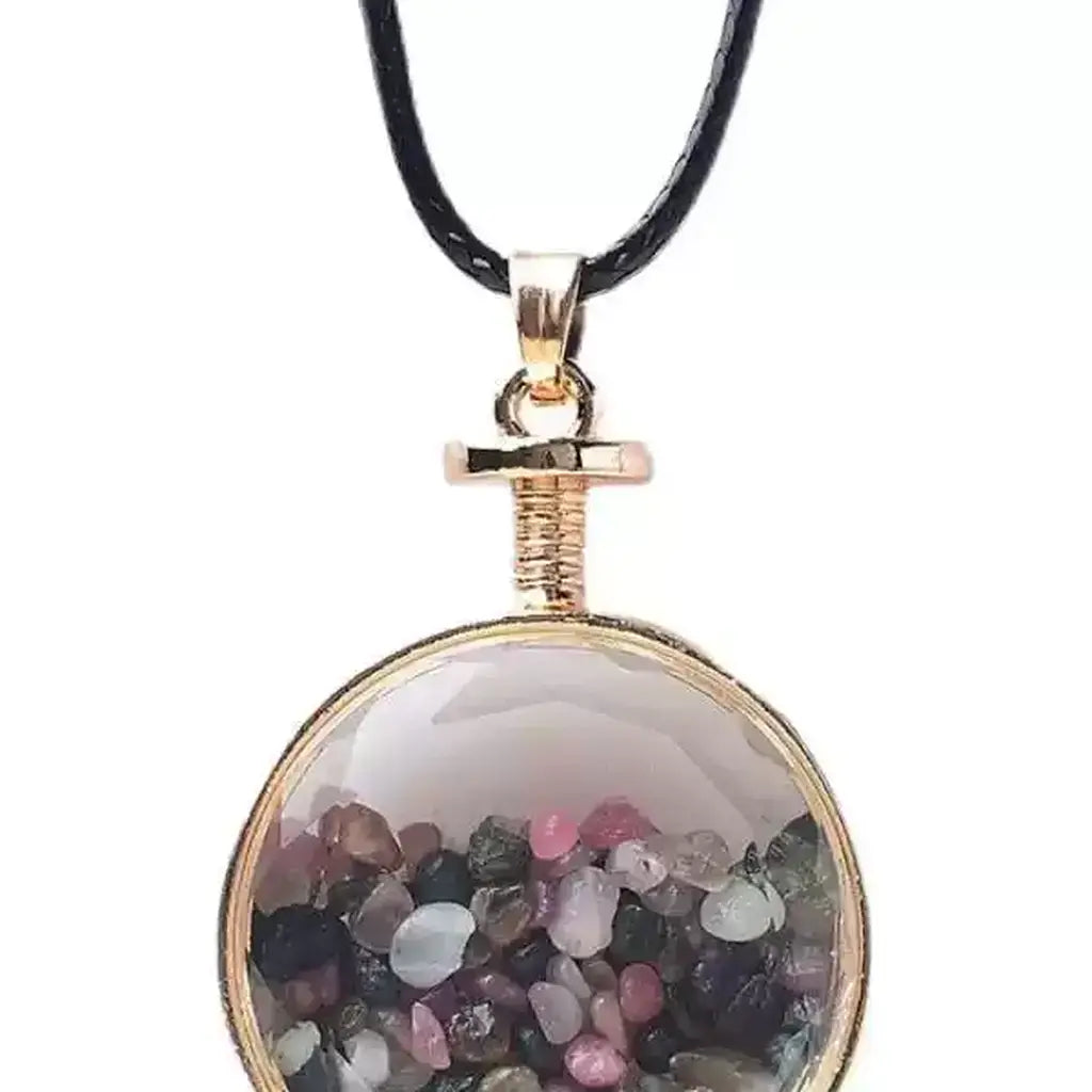 Tourmaline Crystal Chip Glass Vial Pendant Necklace