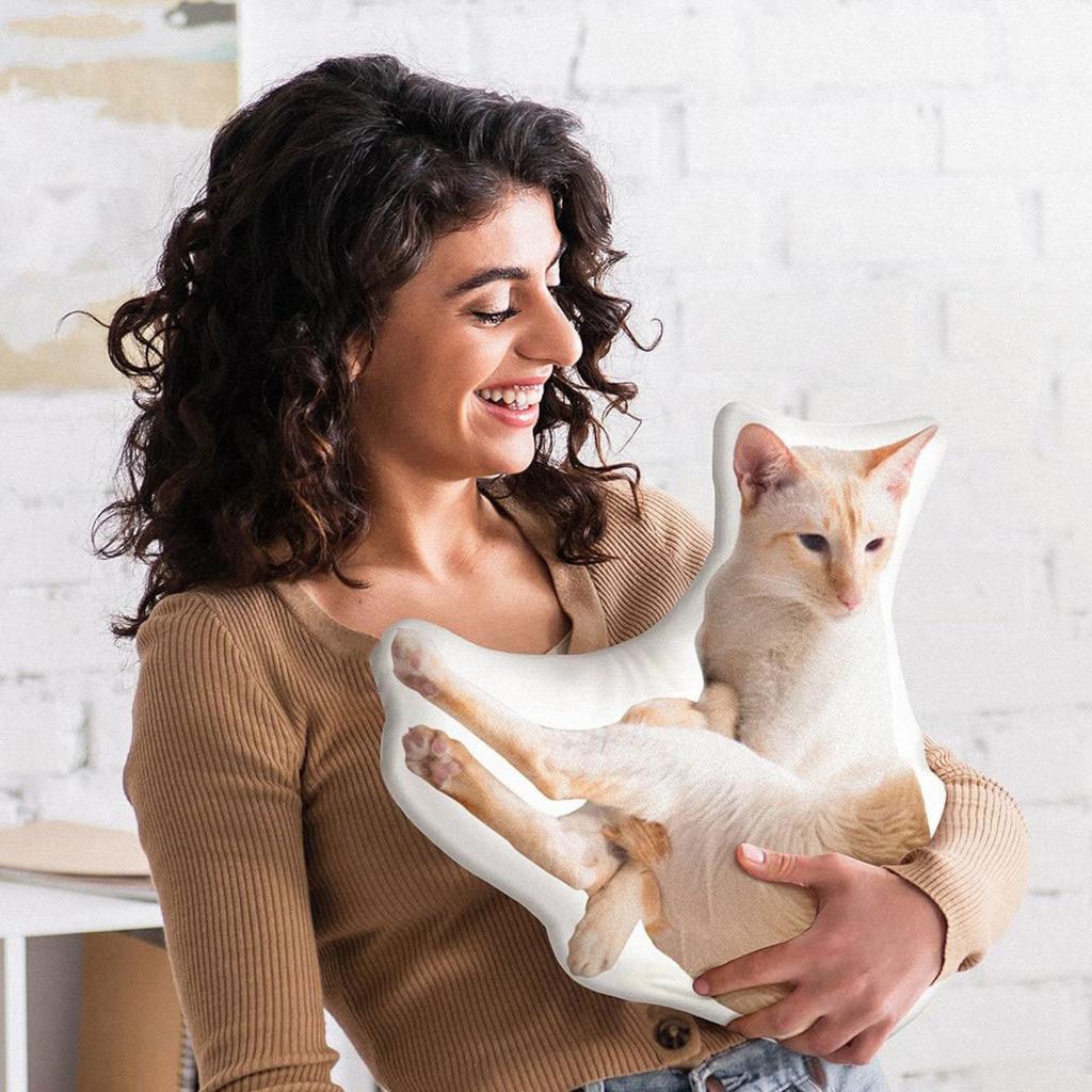 Woman Smiling With Custom Cat Pillow