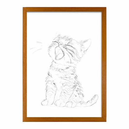 Yawning Kitten Line Art Sketch Print