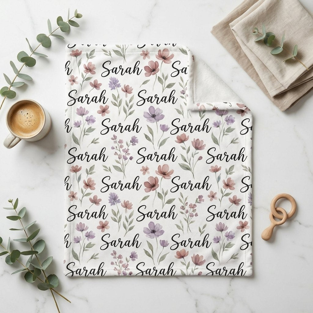 Personalized Wildflower Baby Name Blanket | Custom Floral Gift