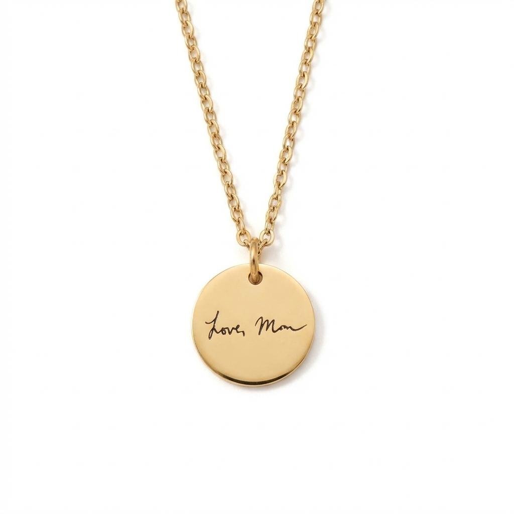 Signature Handwriting Disc Necklace - Memorial Jewelry