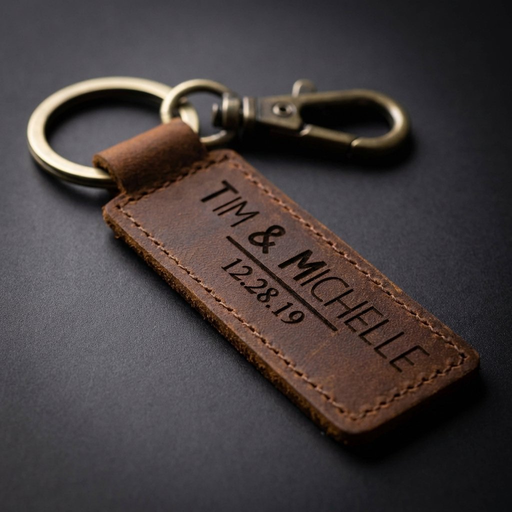 Personalized Leather Anniversary Keychain for Him & Her