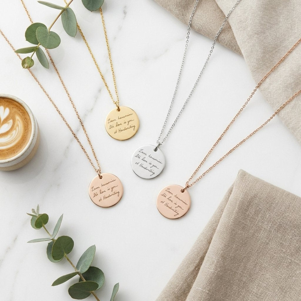 Signature Handwriting Disc Necklace - Memorial Jewelry