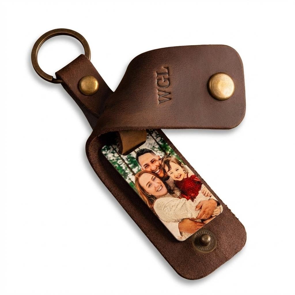 Artisan Leather Photo Keychain | Personalized Anniversary Gift