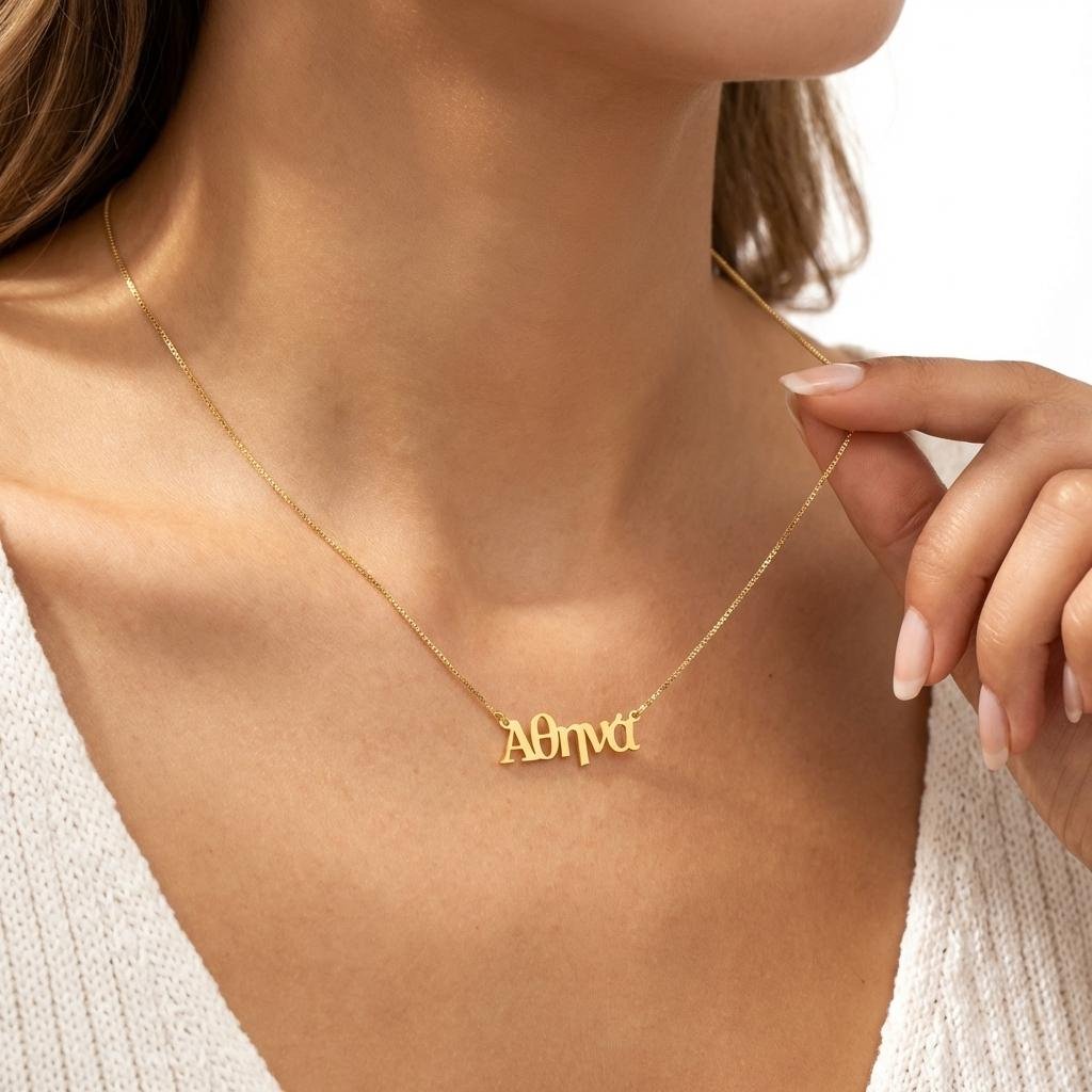 Custom Greek Name Necklace - Personalized 14K Gold Jewelry