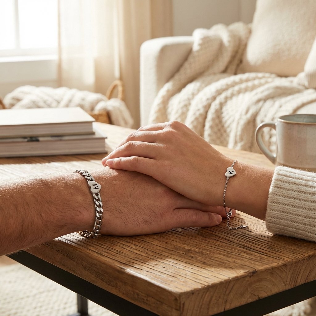 Personalized Initial Heart Matching Couple Bracelets Set