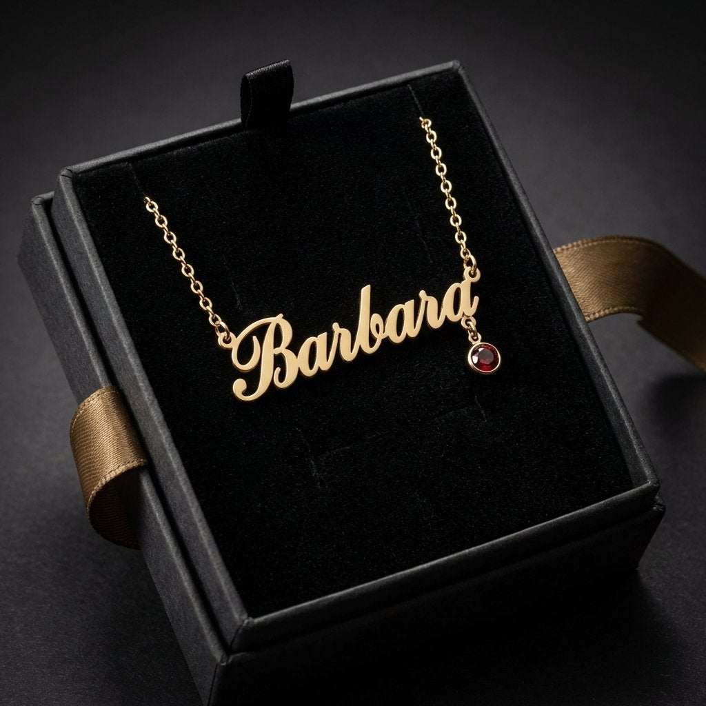 Personalized 14K Gold Name Necklace with Birthstone