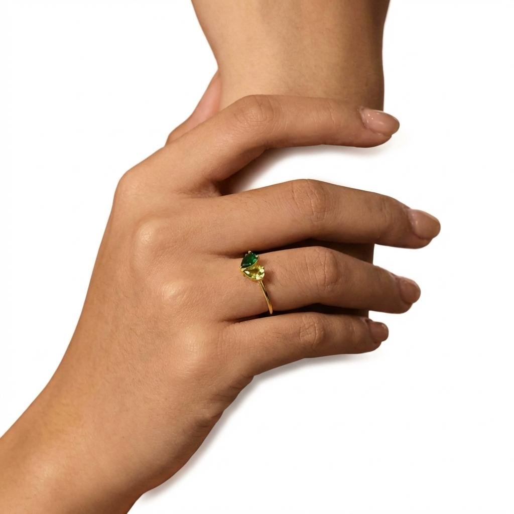 Personalized Two Birthstone Ring - Custom Pear Cut Jewelry