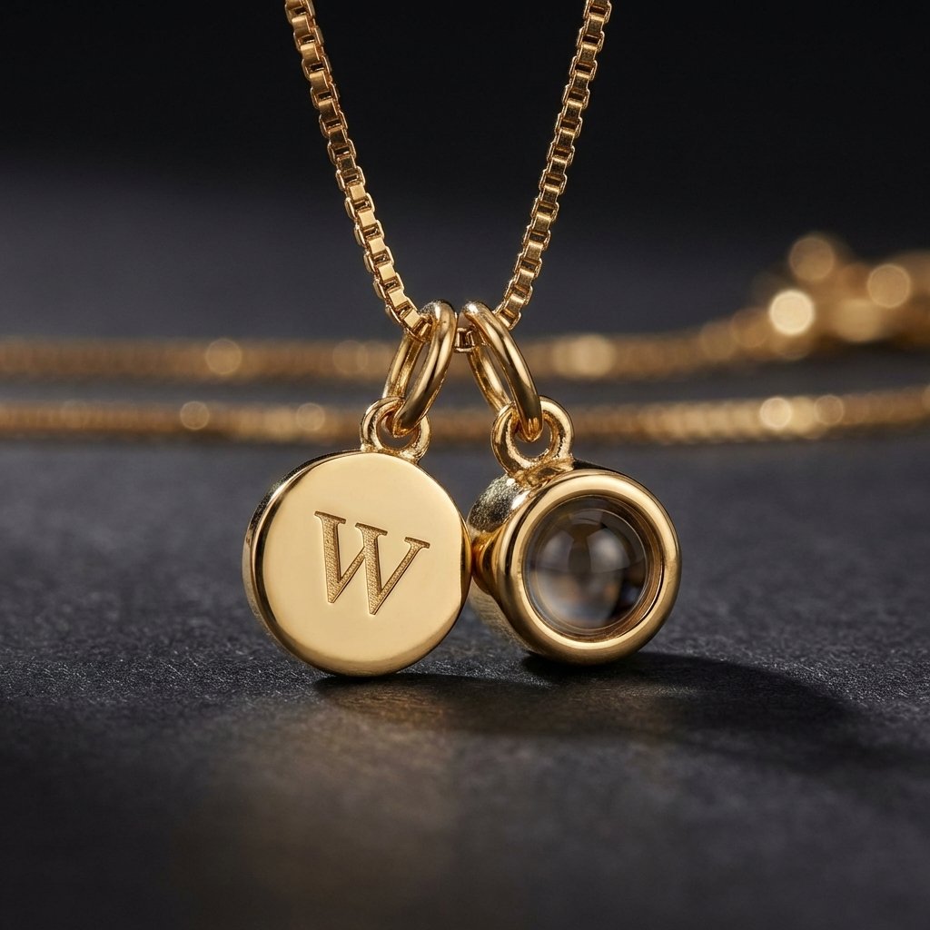 Custom Photo Projection Necklace with Initial Charm