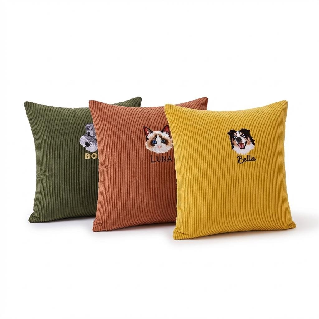 Custom Embroidered Pet Portrait Pillow - Personalized Gift