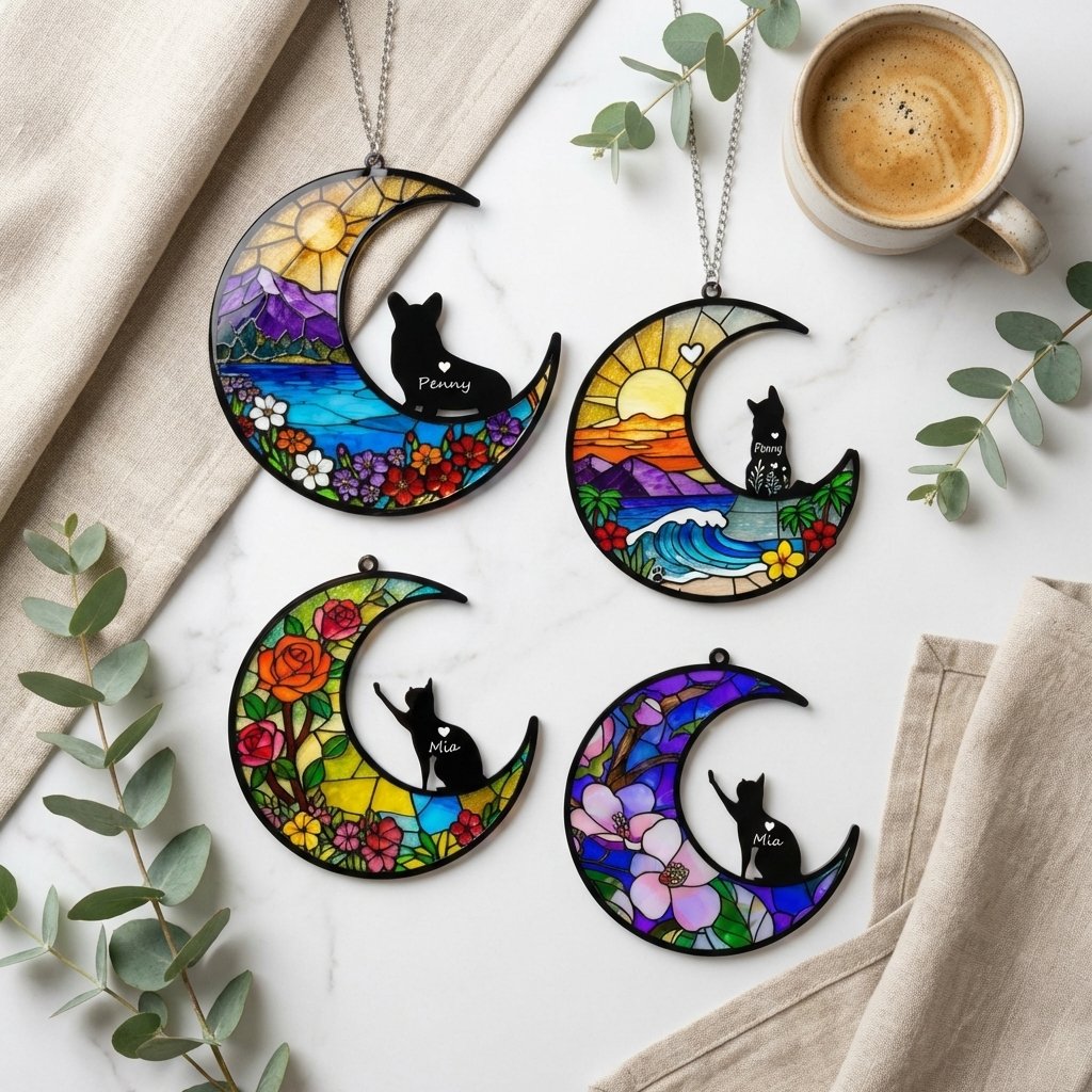 Personalized Pet Memorial Suncatcher Moon Ornament