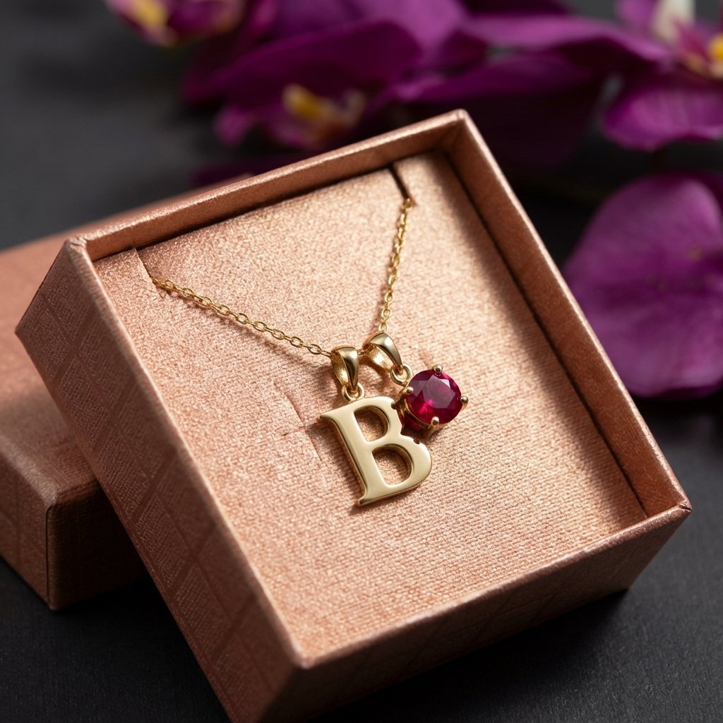 14K Gold Initial Birthstone Necklace | Personalized Gift