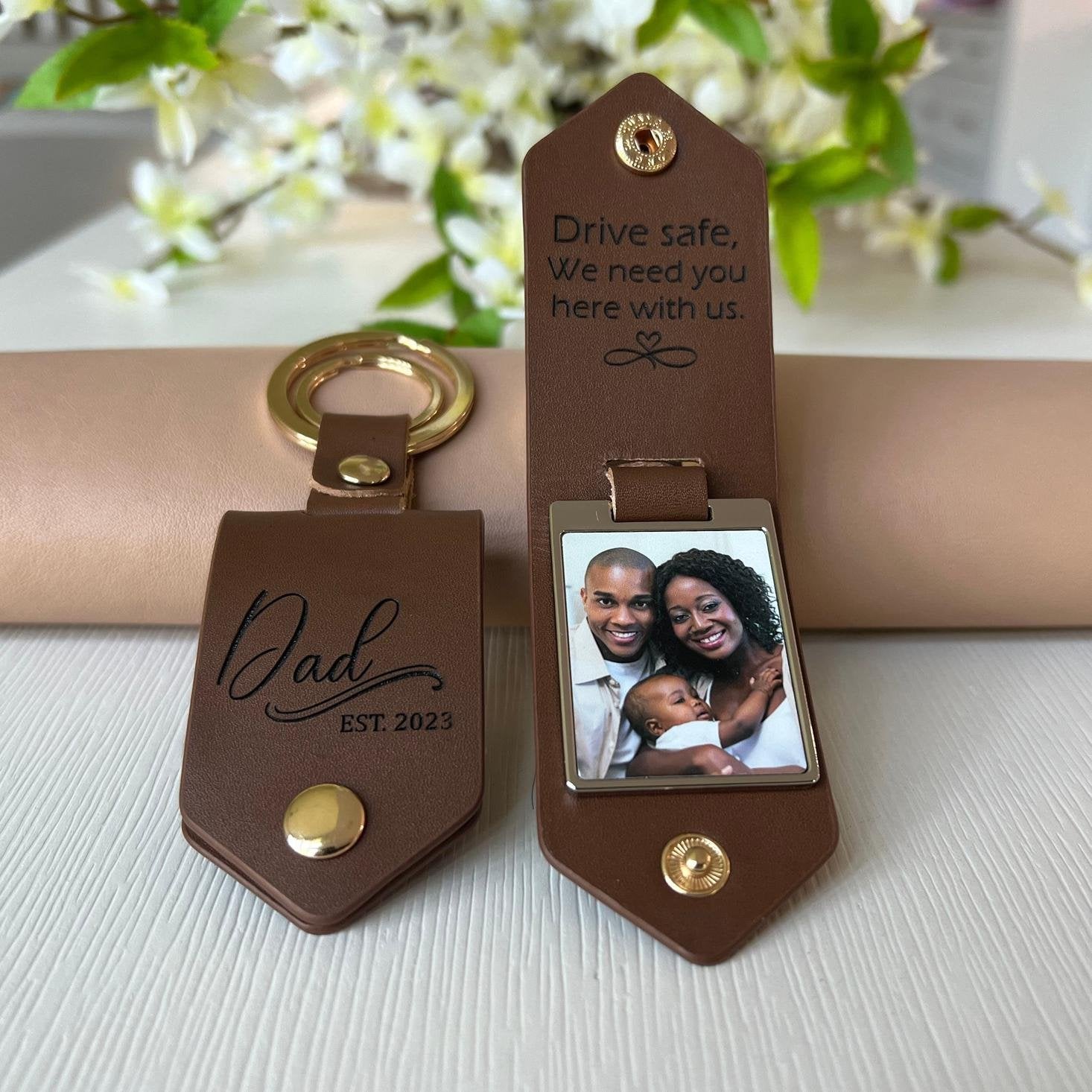 Artisan Personalized Leather Photo Keychain