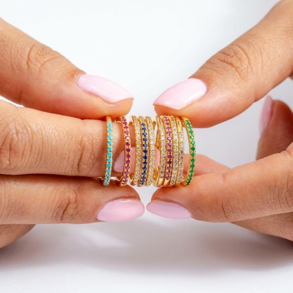 Personalized Birthstone Stacking Ring - 925 Sterling Silver