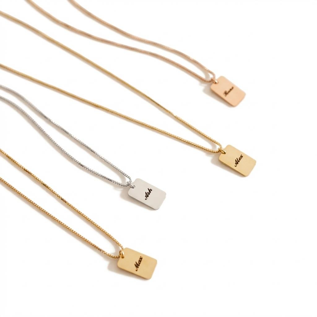 Custom Square Name Necklace | Personalized Dog Tag Pendant