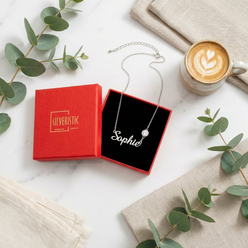 Personalized Name Necklace with Birthstone - Sterling Silver