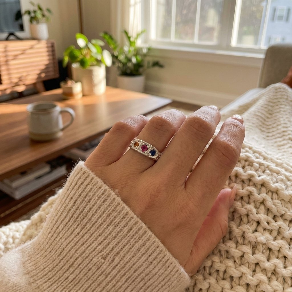 Personalized Sterling Silver 3-Birthstone Mothers Ring