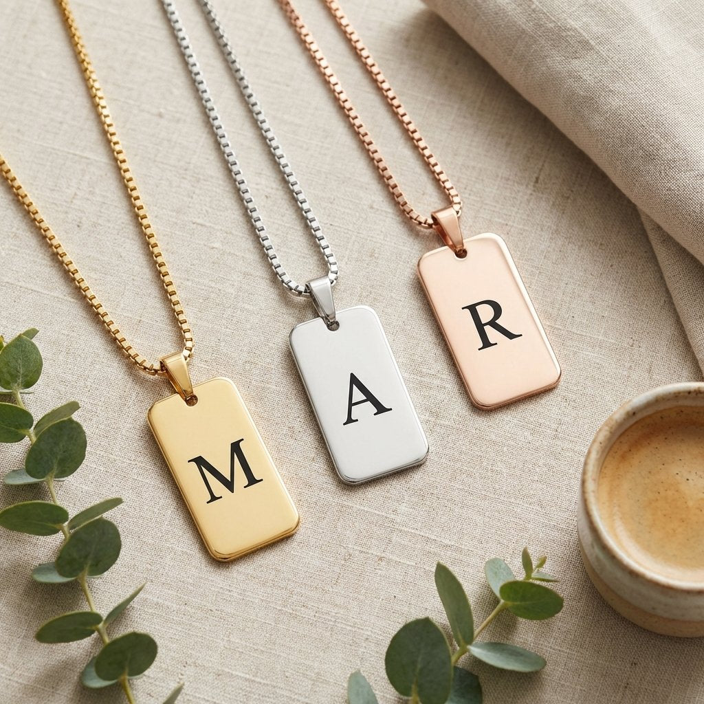Dainty Custom Initial Tag Necklace - Personalized Gold Bar