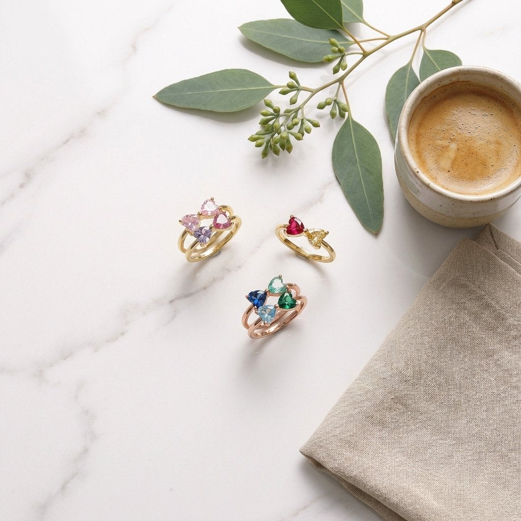 Personalized Double Heart Birthstone Ring | iMade4U Jewelry