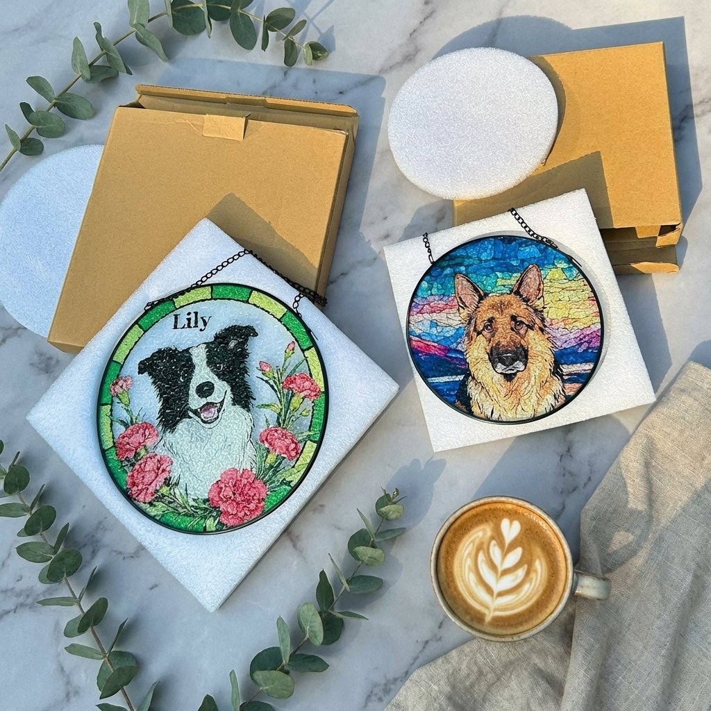 Custom Pet Portrait Stained Glass Suncatcher & Ornament