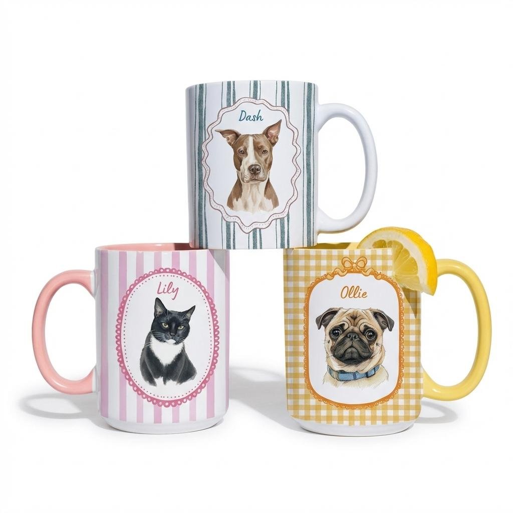 Bespoke Illustrated Pet Portrait Mug | Custom Dog & Cat Gift