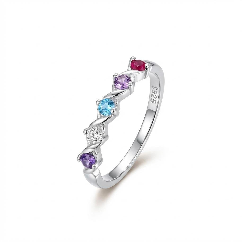 Personalized Birthstone XOXO Ring for Mom in Sterling Silver