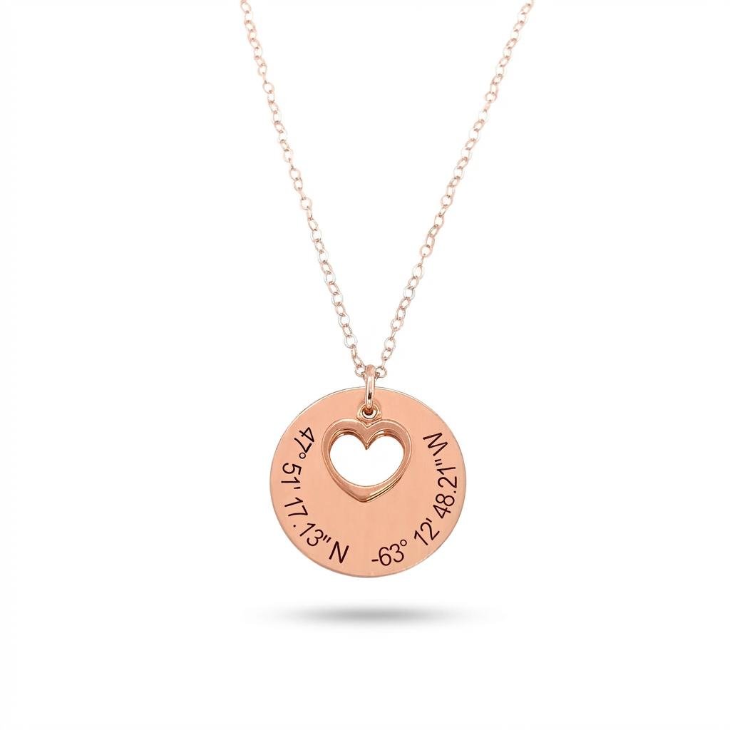 Custom GPS Coordinate Necklace with Heart Charm