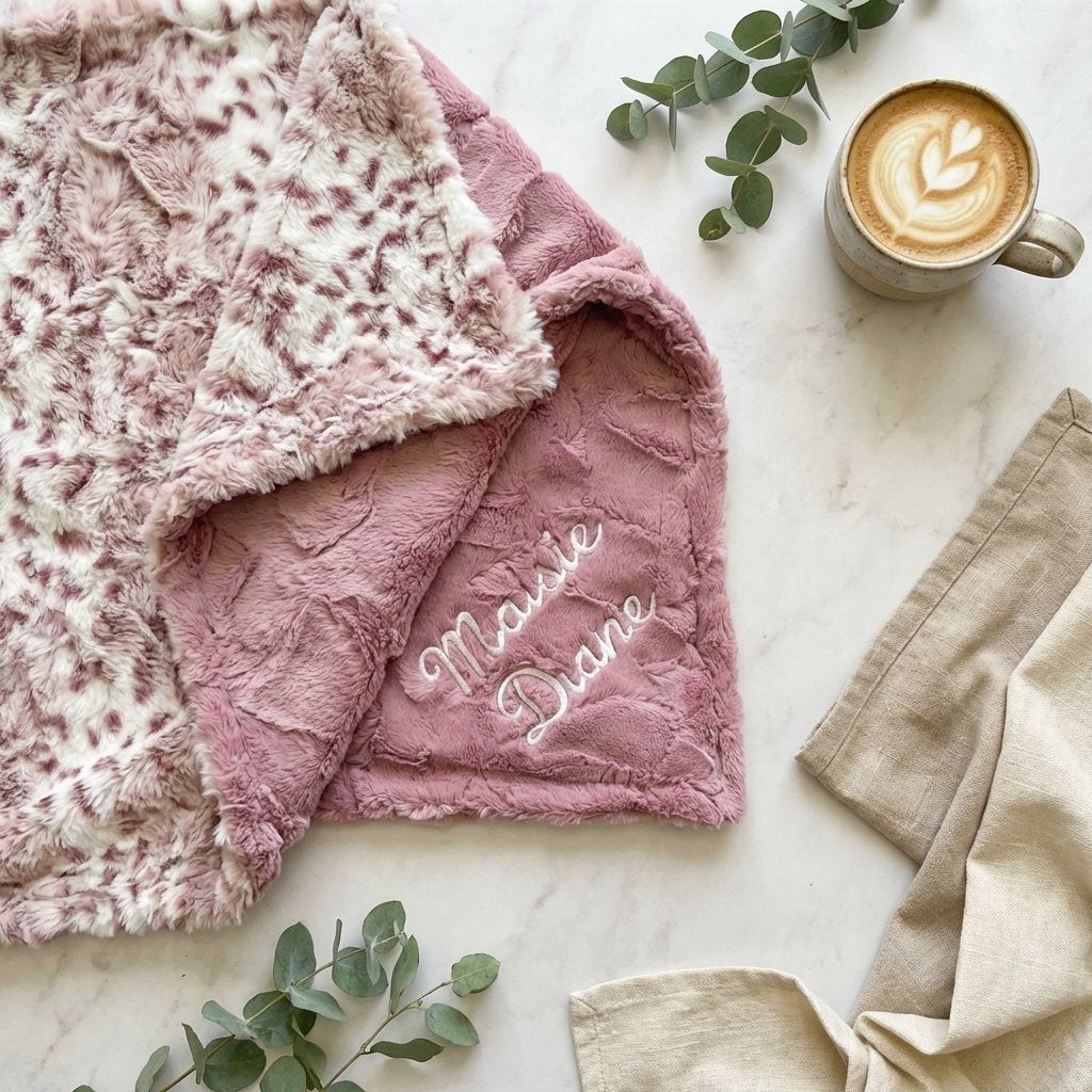 Personalized Wildrose Lynx Minky Baby Blanket