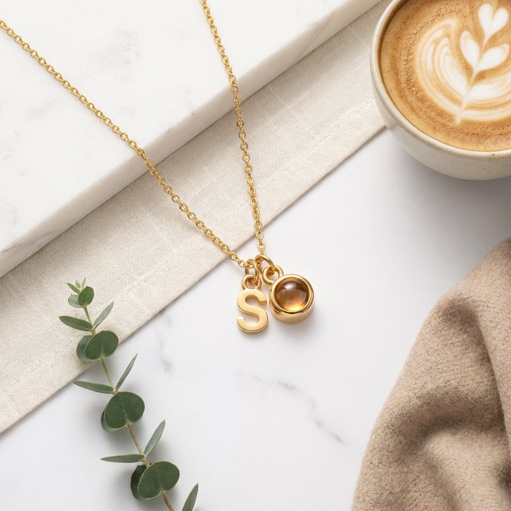 Personalized Photo Projection Necklace with Initial Charm