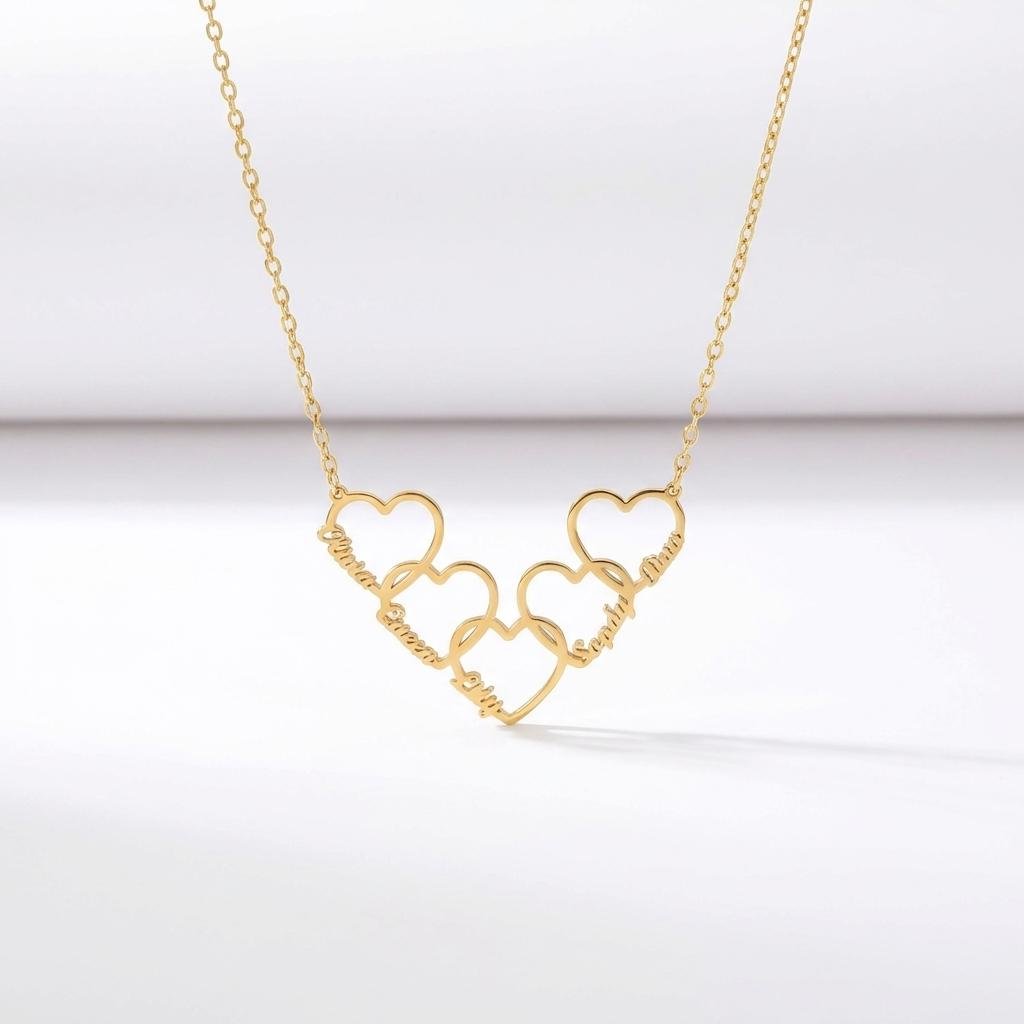 Personalized Family Heart Name Necklace - Dainty Gold Jewelry