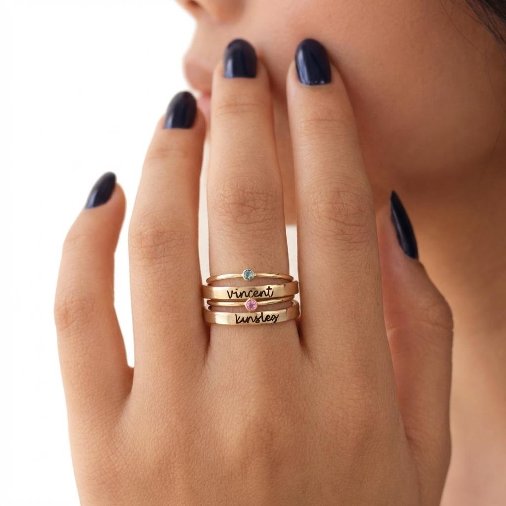 Personalized Birthstone Name Ring Set | The Hannah