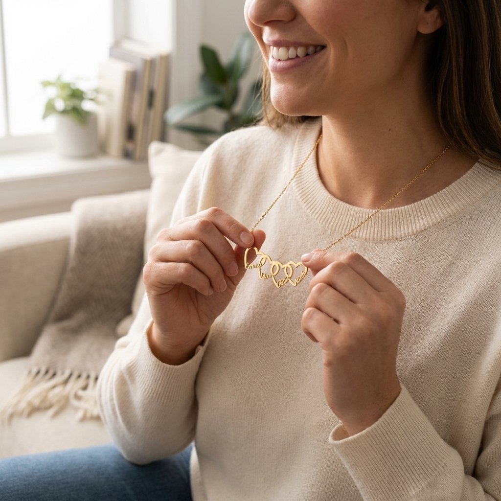 Personalized Family Heart Name Necklace - Dainty Gold Jewelry