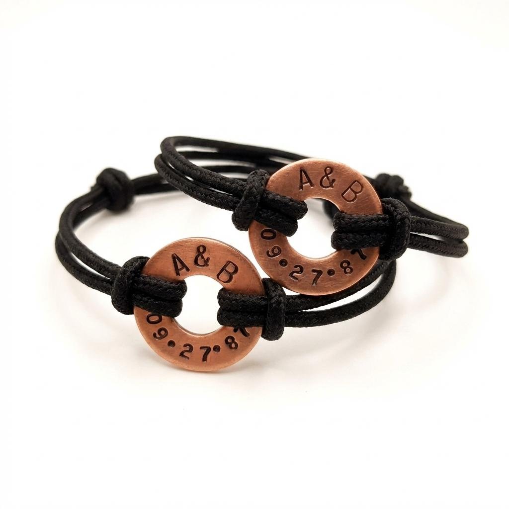 Personalized Hand-Stamped Date Couples Bracelet Set