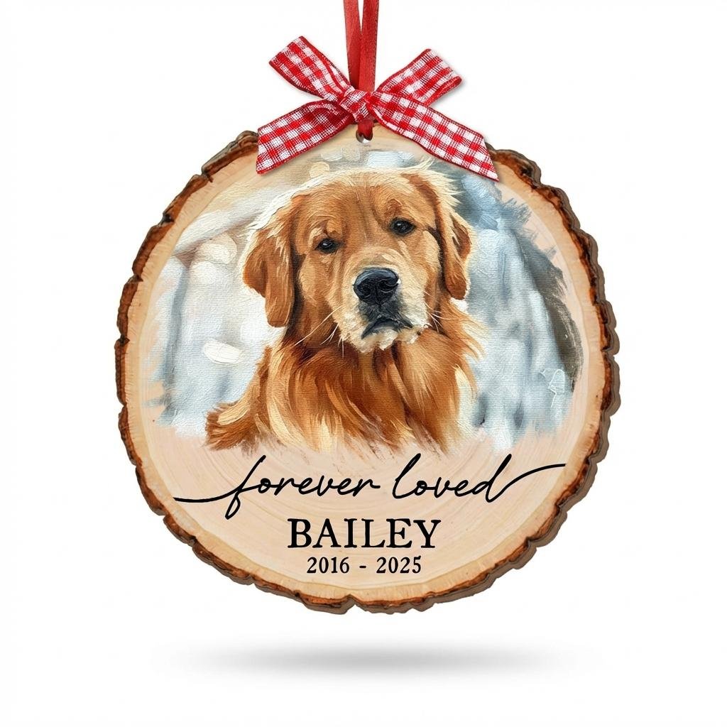 Custom Pet Memorial Photo Wood Ornament | Dog Portrait Gift