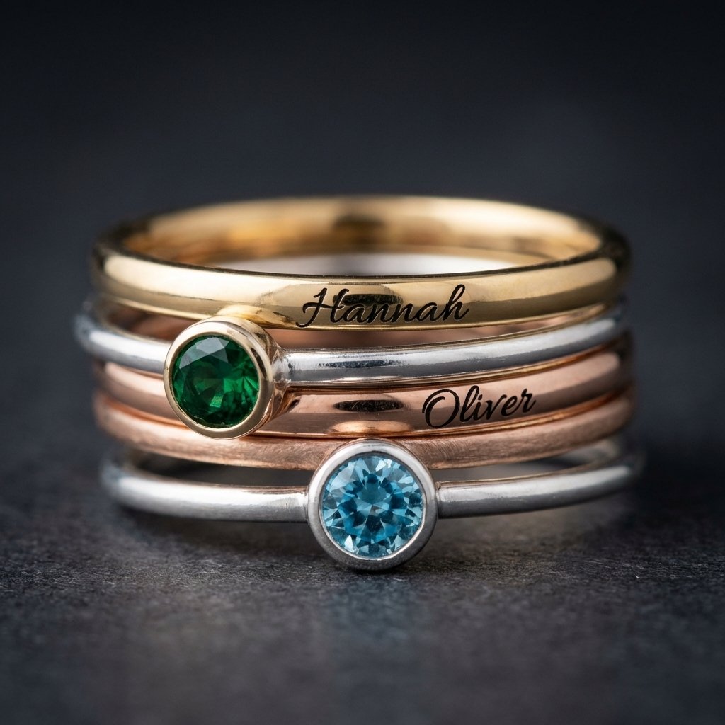 Personalized Birthstone Name Ring Set | The Hannah