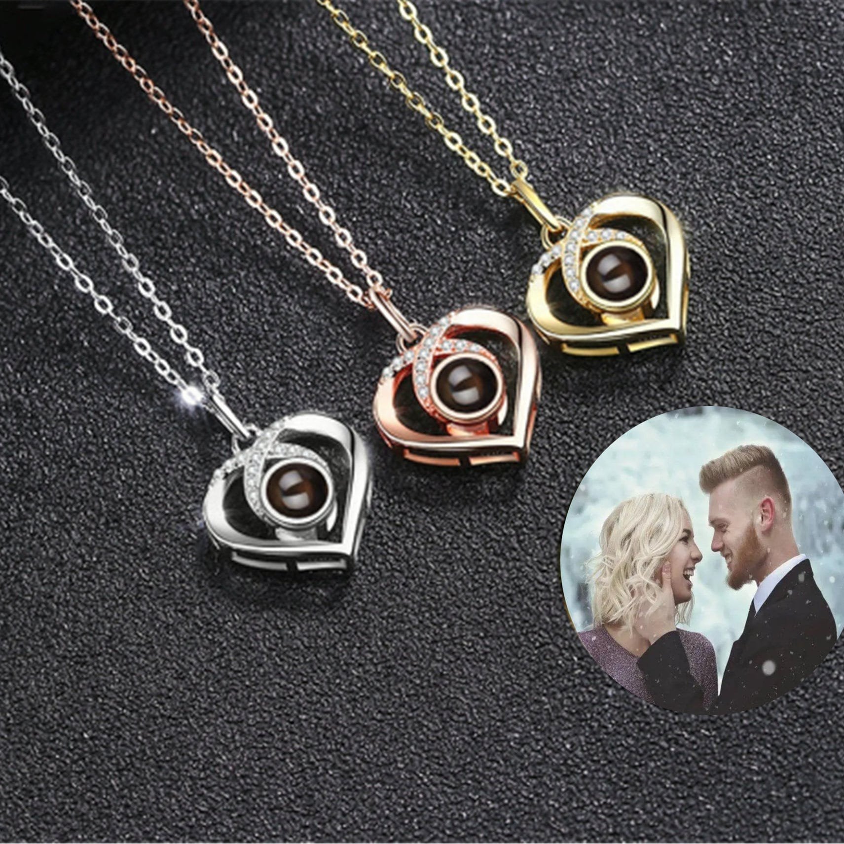 Eternal Luminous Heart Projection Photo Necklace