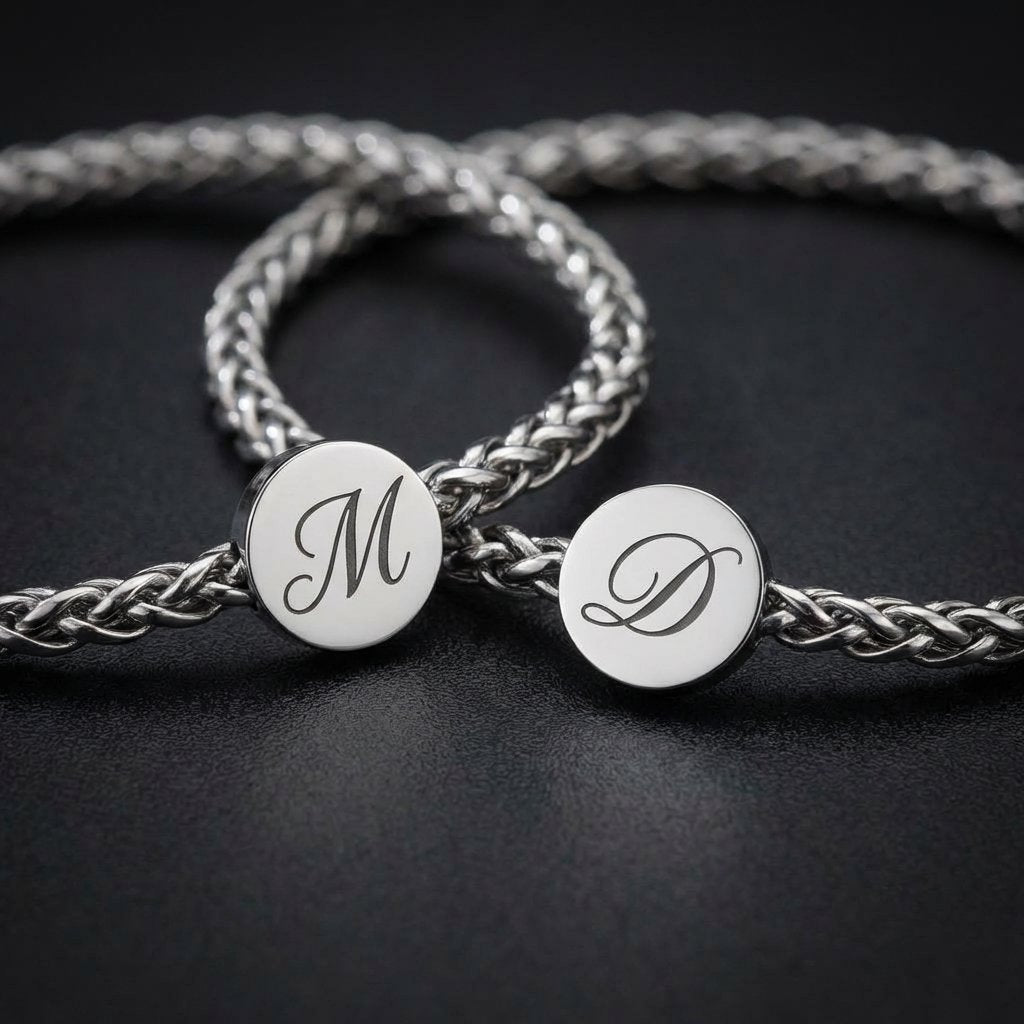 Personalized Couple's Engraved Matching Bracelet Set