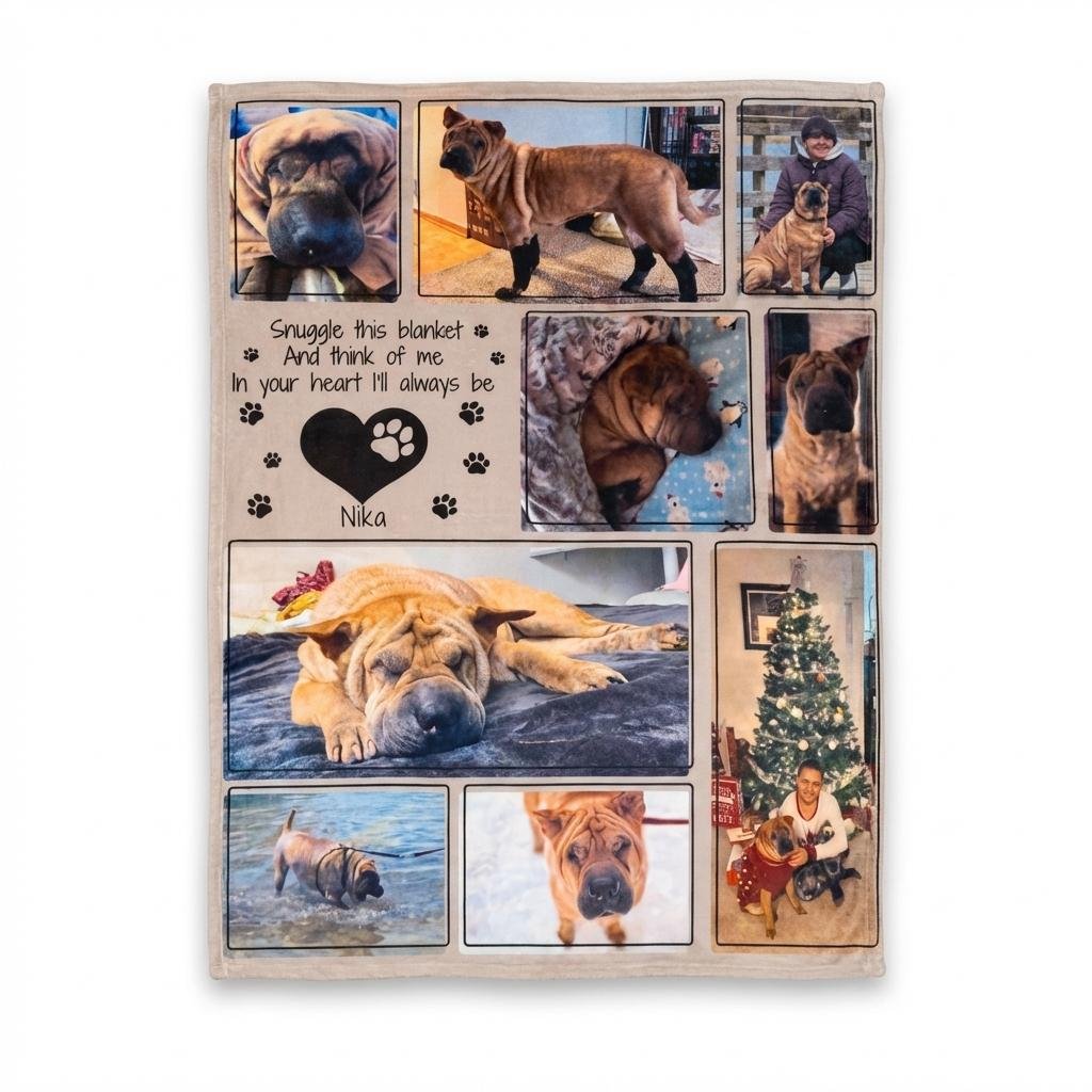 Personalized Pet Memorial Photo Blanket - Custom Dog Loss Gift