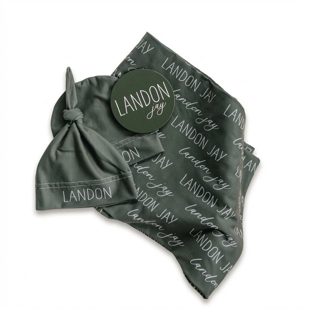 Custom Baby Name Swaddle Blanket and Announcement Set