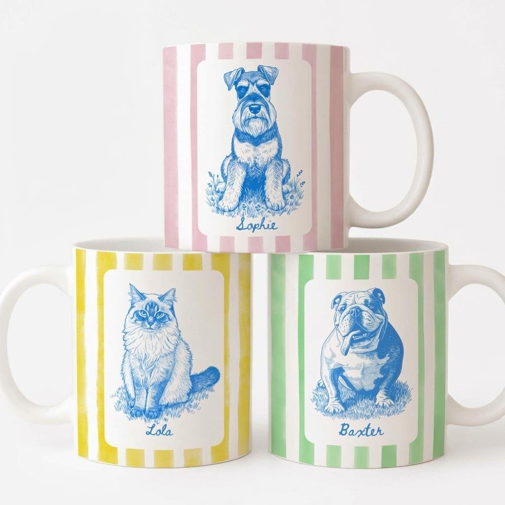 Custom Dog Sketch Mug | Personalized Pet Line Drawing Gift