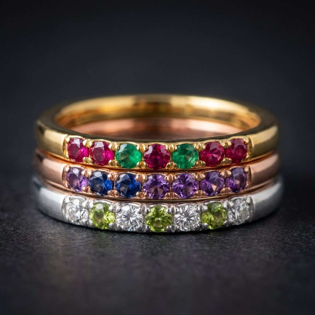 Personalized Birthstone Stacking Ring - 925 Sterling Silver