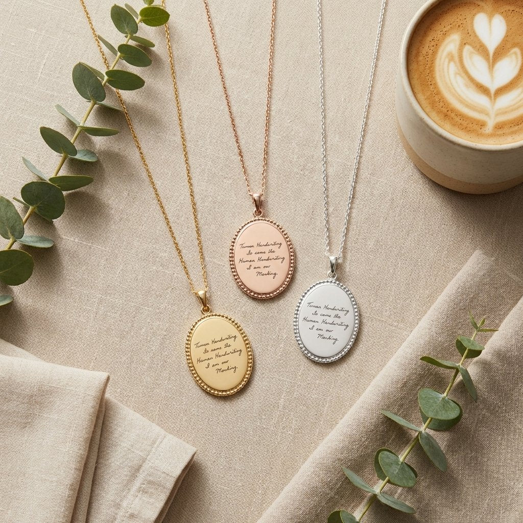 Handwriting Memorial Necklace - Custom Signature Oval Pendant