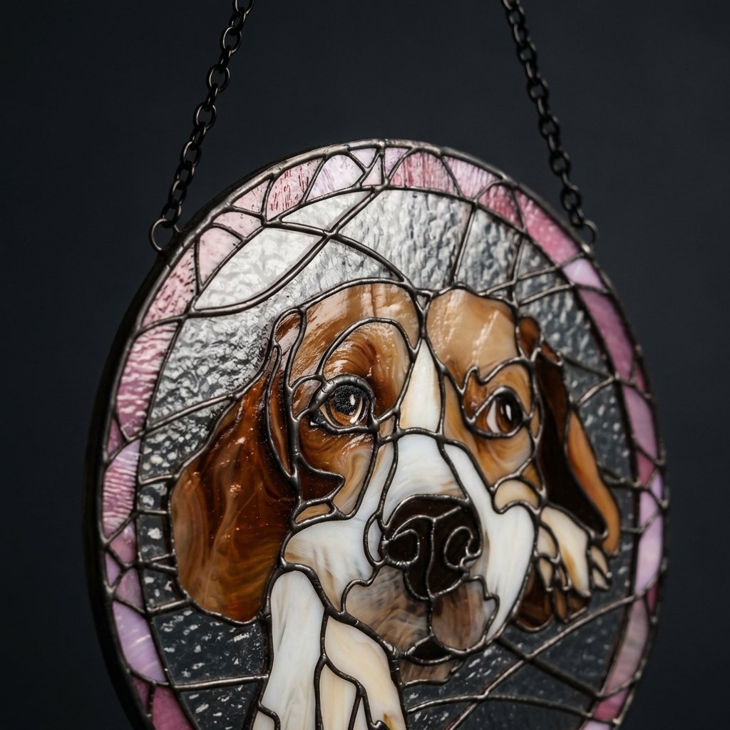 Custom Pet Portrait Stained Glass Suncatcher Memorial Gift
