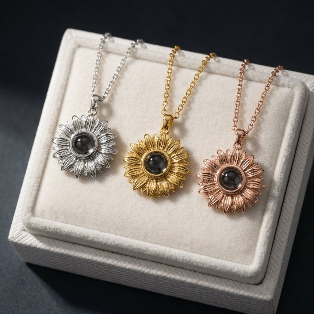 Personalized Sunflower Photo Projection Necklace